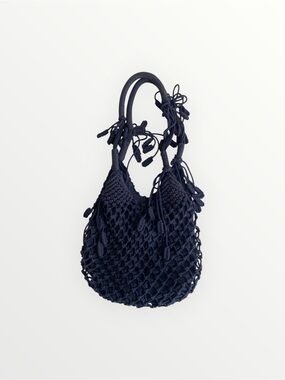 Monserat de Lucca Navy Knit Macrame Shoulder Tote Bag